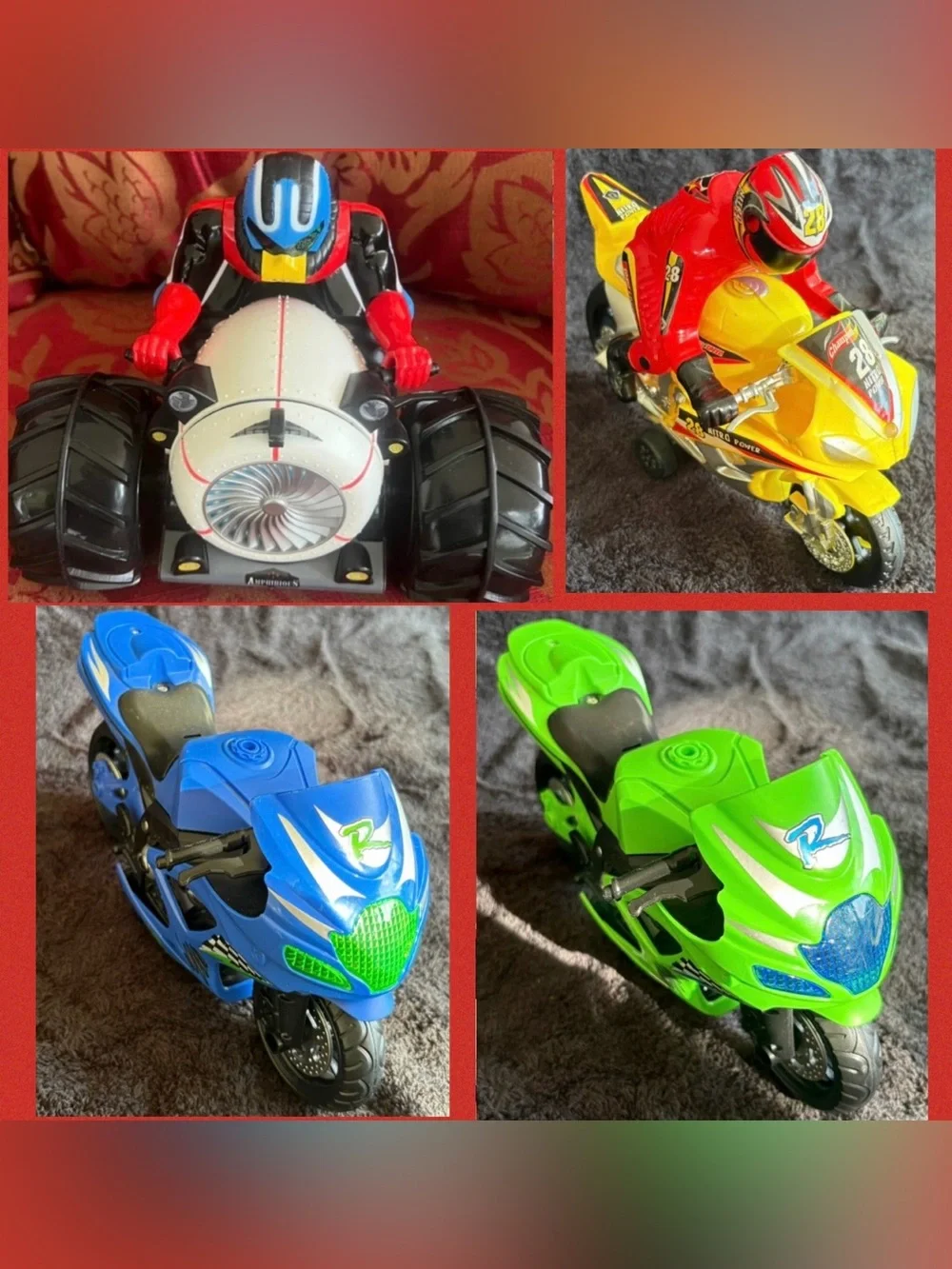 (motorcycles lot) Kids Motorcycle Ride-On Toy Set - Blue, Green, Red,
